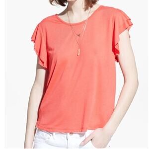 MANGO MNG Casualwear Coral Flutter Sleeve Stretch Top XS/S Comfort Solid Color